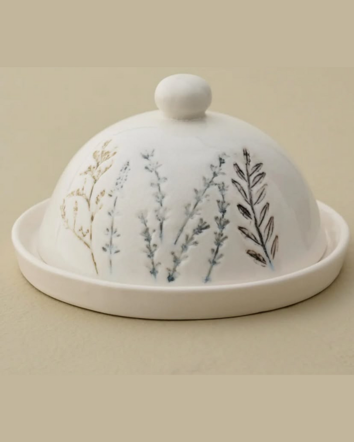 Pressed Floral Ceramic Butter Dish