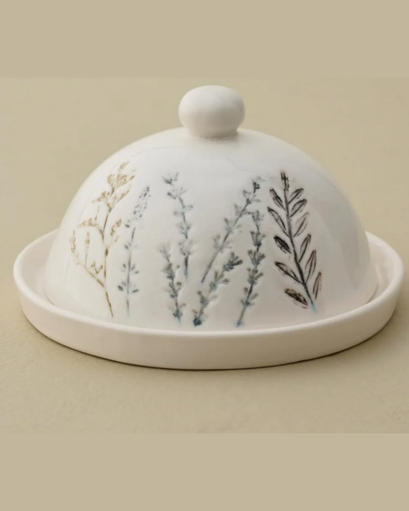 Pressed Floral Ceramic Butter Dish
