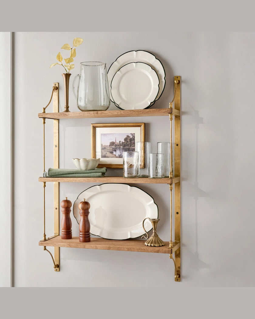 Triple Parker Brass and Wood Shelf