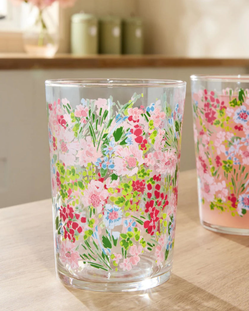 Pink Lisse Floral Set of 4 Tall Tumbler Glasses