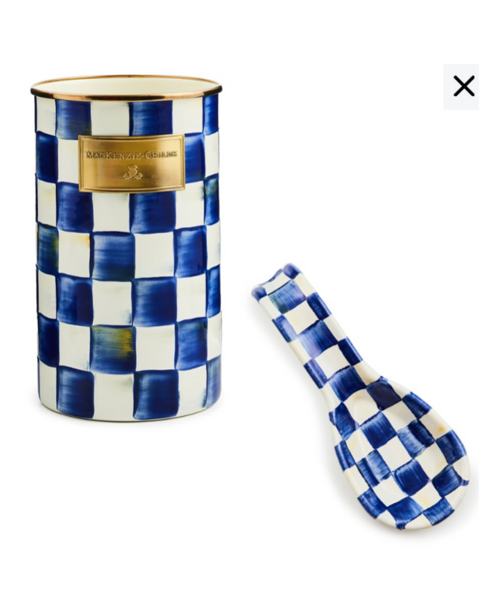 Royal Check Enamel Utensil Holder & Spoon Rest Set