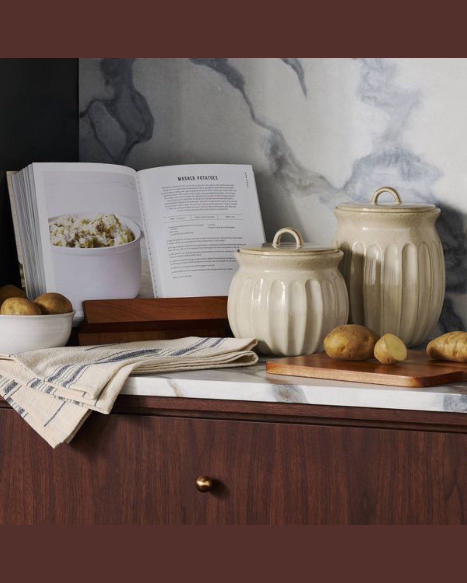 Fluted Stoneware Countertop Canister Tan