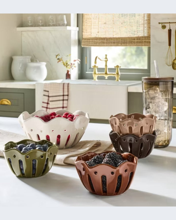 Set of 4 Wavy Edge Mini Berry Bowls Tan/Brown/Green/Winter Tan