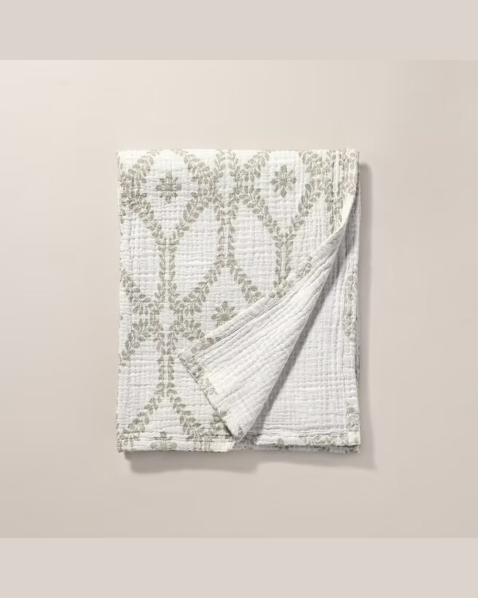 Trellis Pattern Cotton Throw Blanket Green/Cream