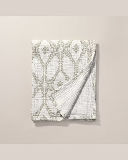 Trellis Pattern Cotton Throw Blanket Green/Cream
