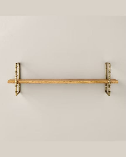Turned Brass and Wood Wall Shelf (1 tier)