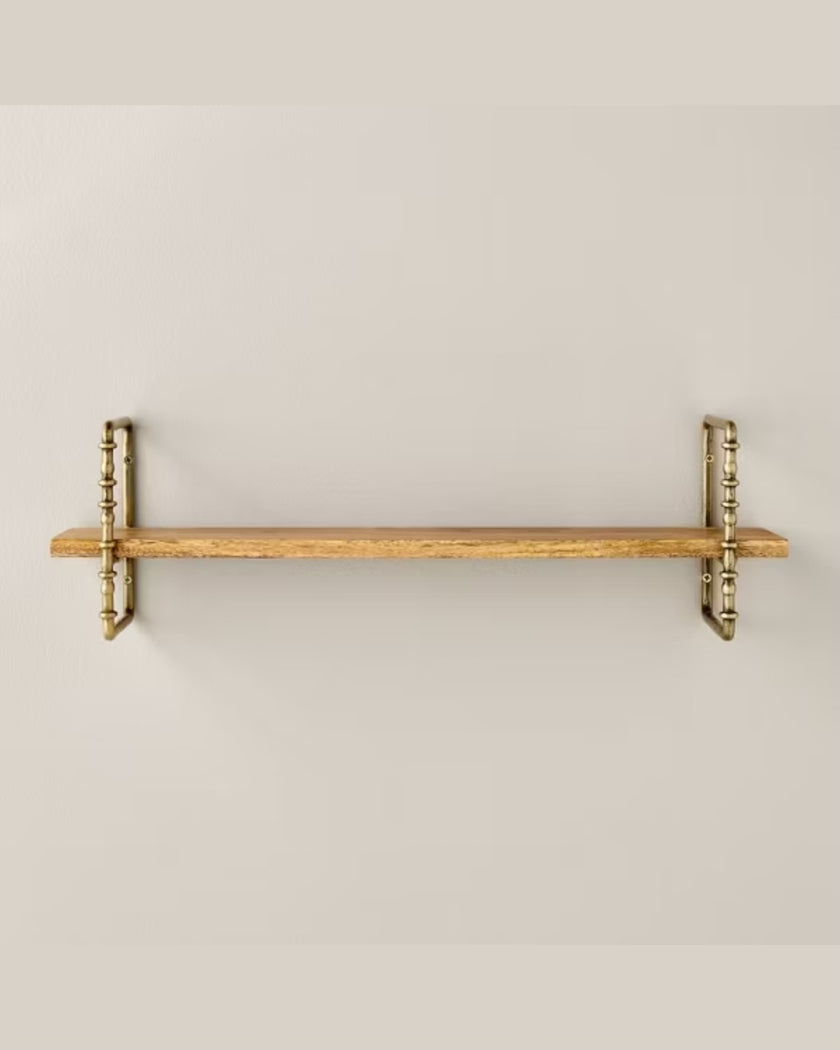 Turned Brass and Wood Wall Shelf (1 tier)