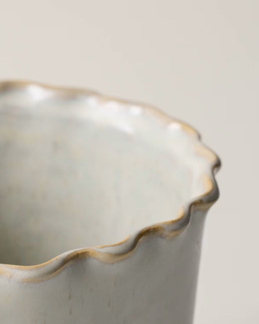 French Grey Ruffle Utensil Crock