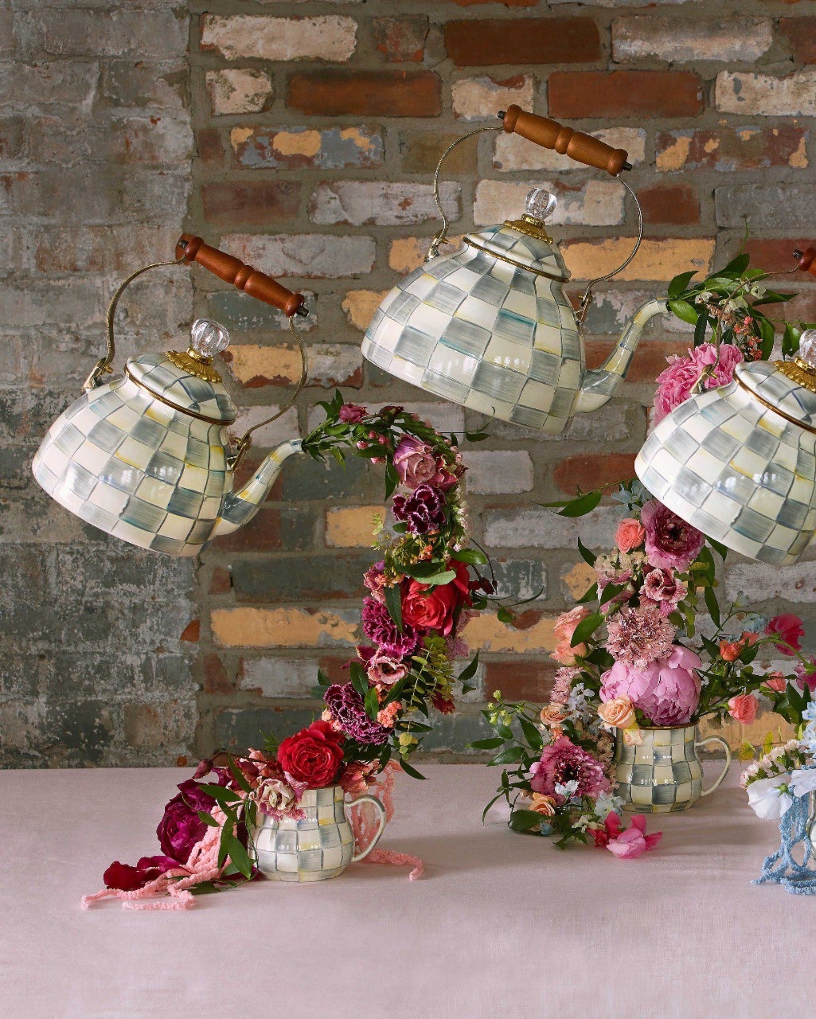 Sterling Check Enamel Tea Kettle