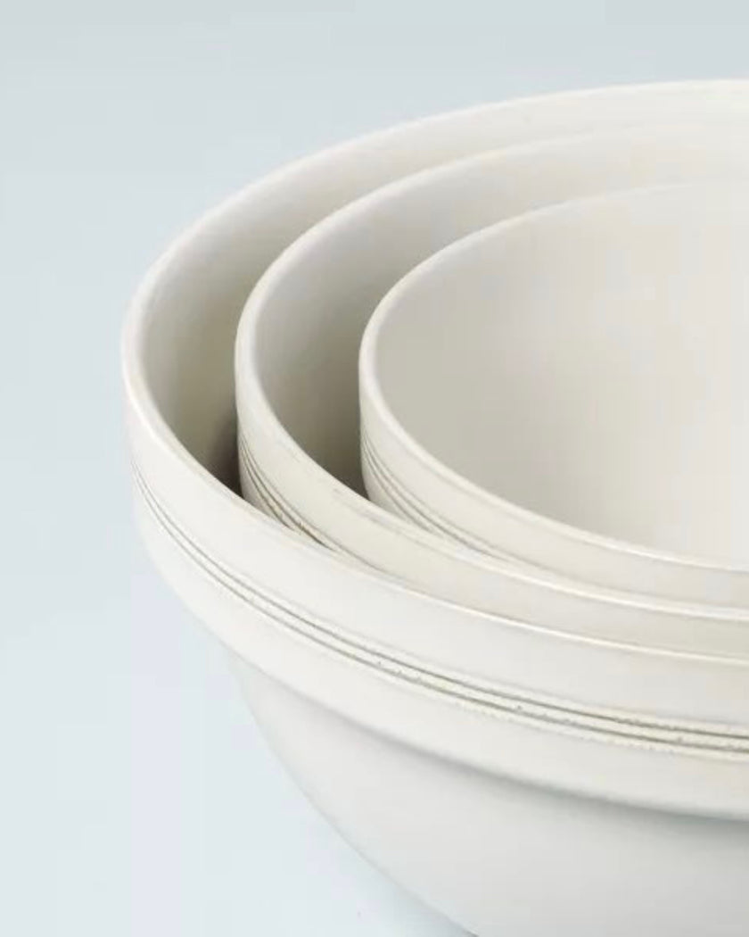 Set of 3 Brim Stripe Stoneware Mixing/Serving Bowl Set Cream