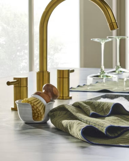 Glazed Stoneware Sink Caddy & Nylon Scrub Brush Cream