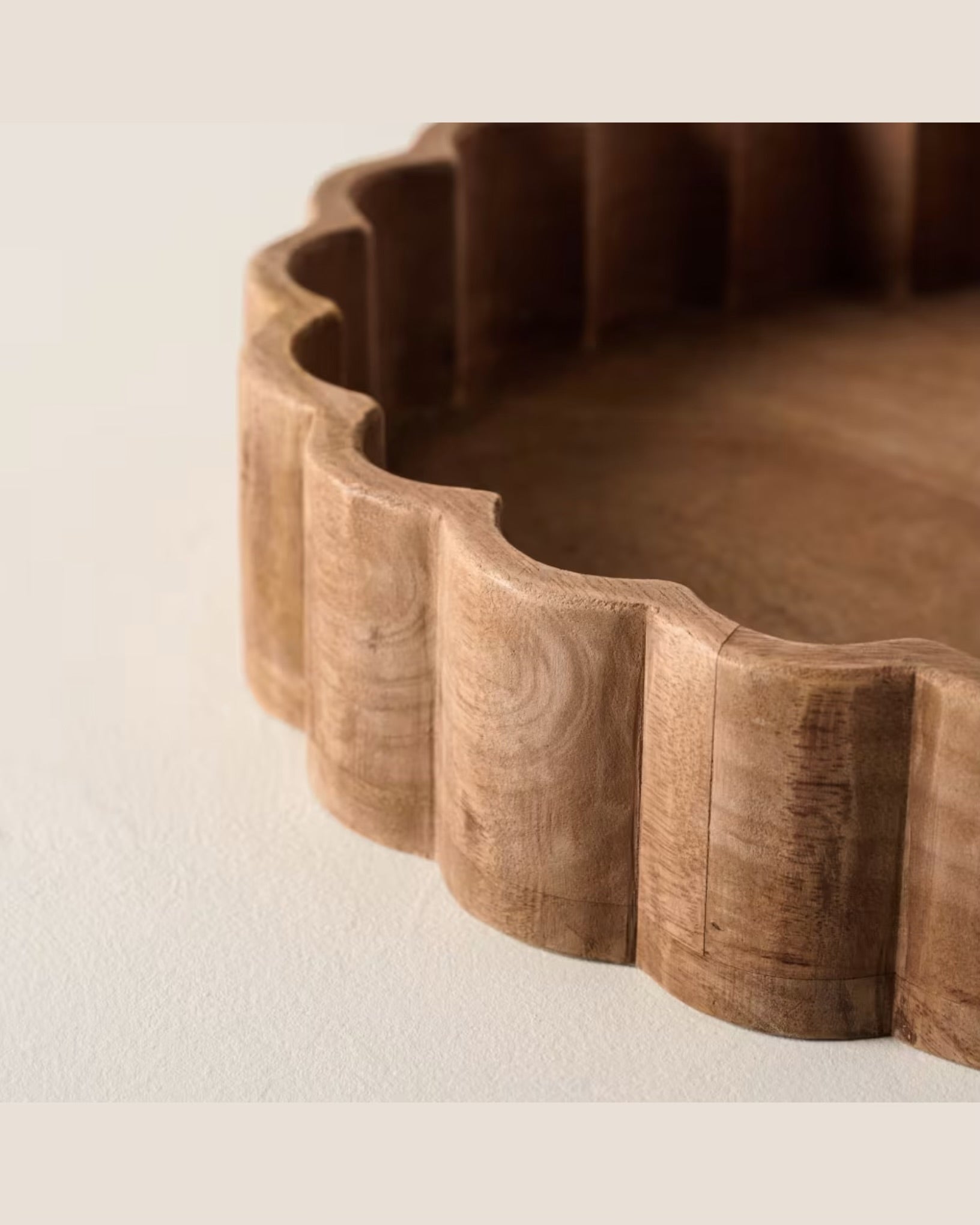 Antiqued Wood Scalloped Tray