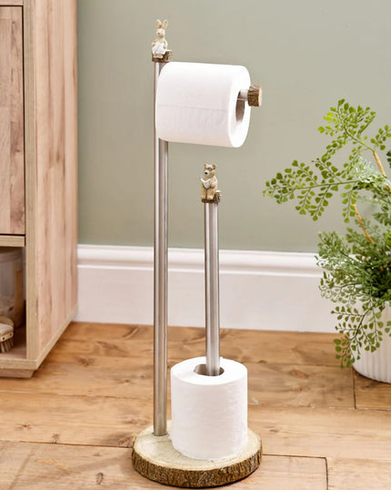Bear and Bunny Natural Woodland Spa Floor Standing Toilet Roll Holder