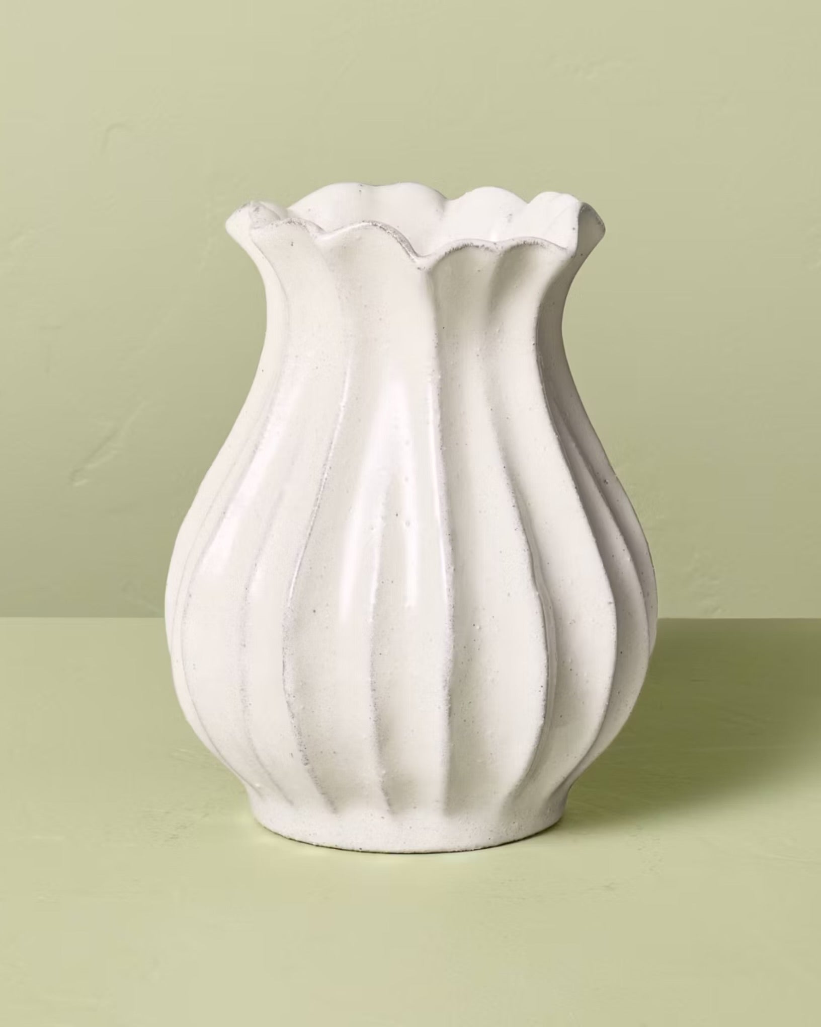 Pleated Ceramic Vase Sour Cream