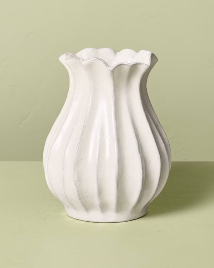 Pleated Ceramic Vase Sour Cream