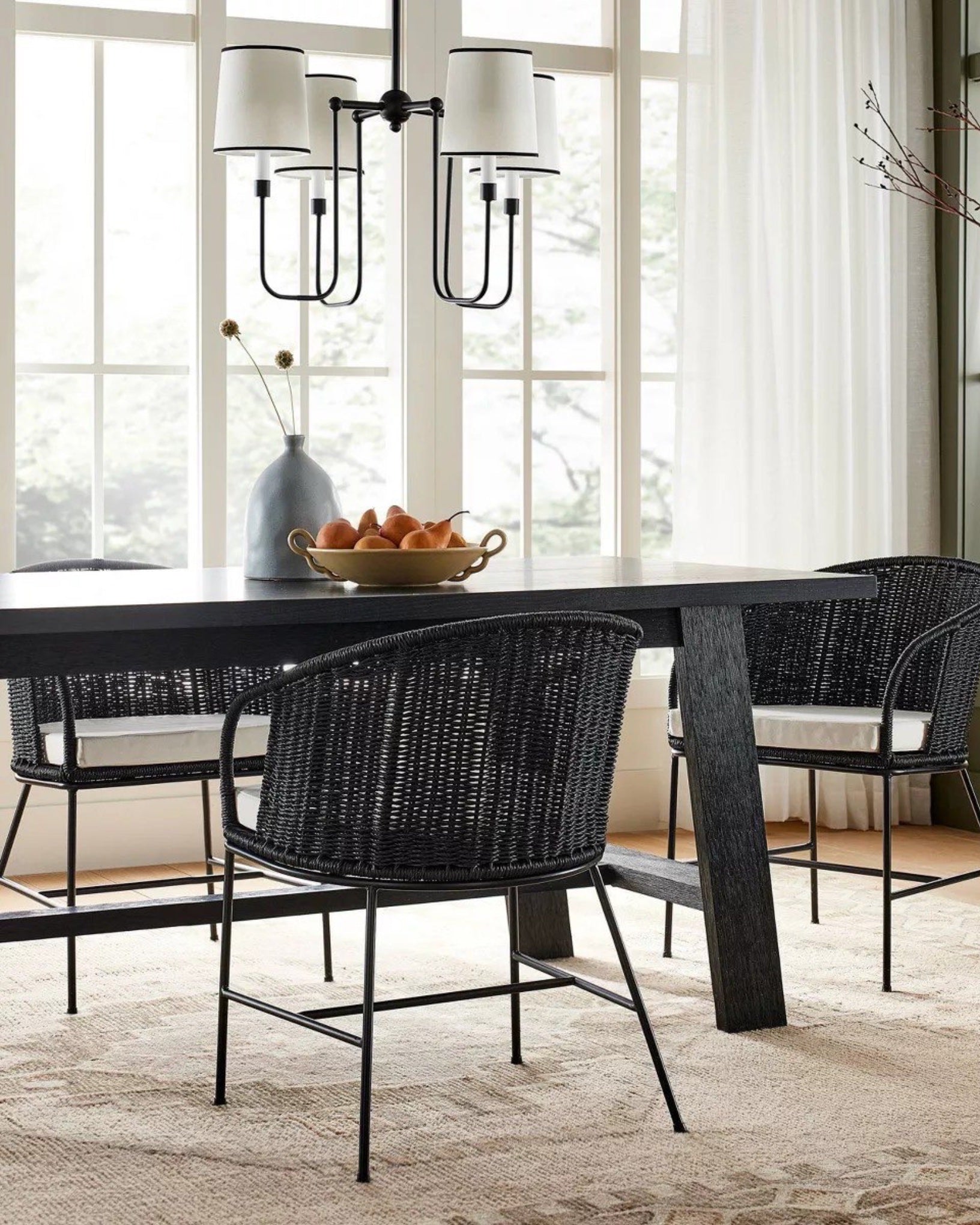 4-Arm Chandelier with Trim Shades Black