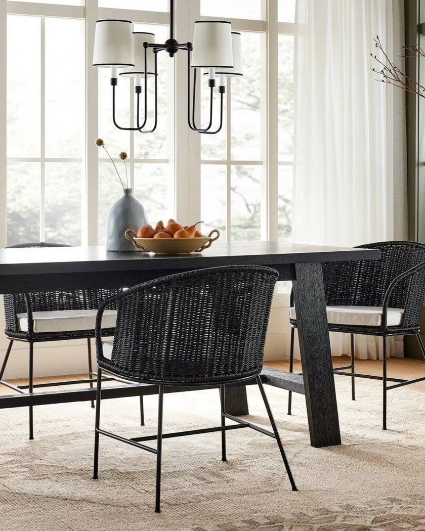 4-Arm Chandelier with Trim Shades Black