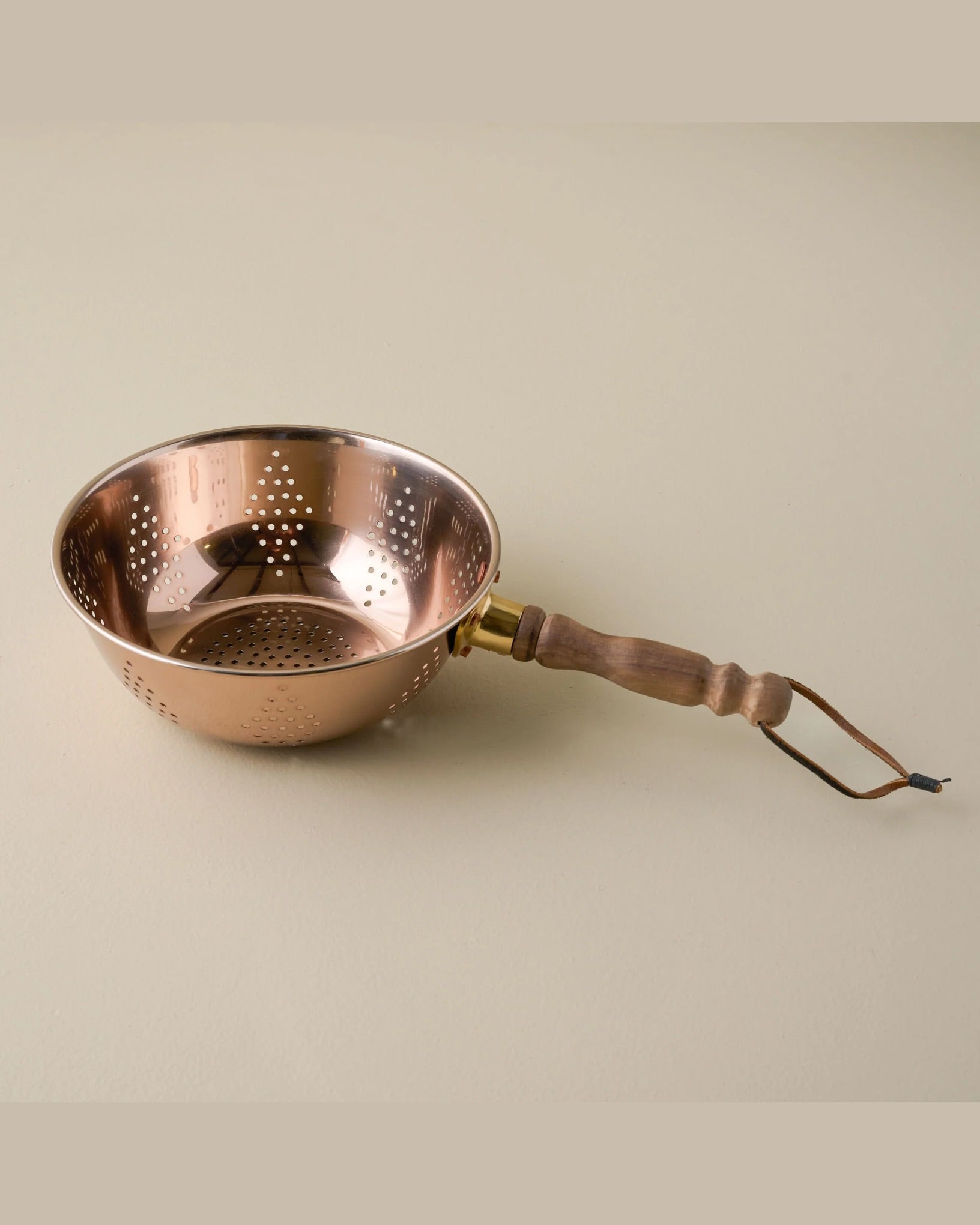 Copper Colander with Walnut Handle