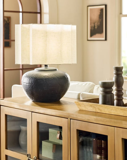 Oversized Ceramic with Fluted Shade Table Lamp Black/White