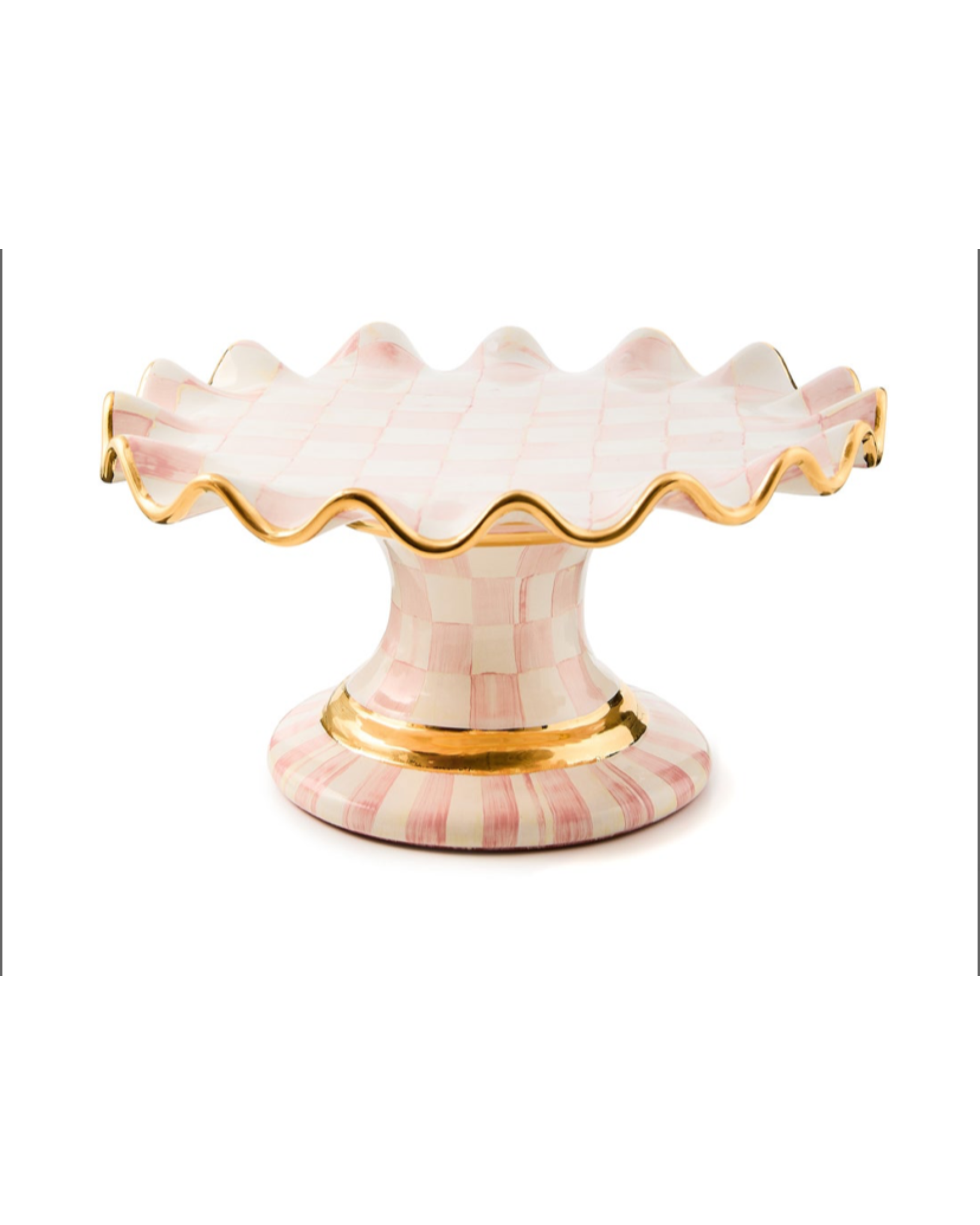 Rosy Check Fluted Ceramic Cake Stand