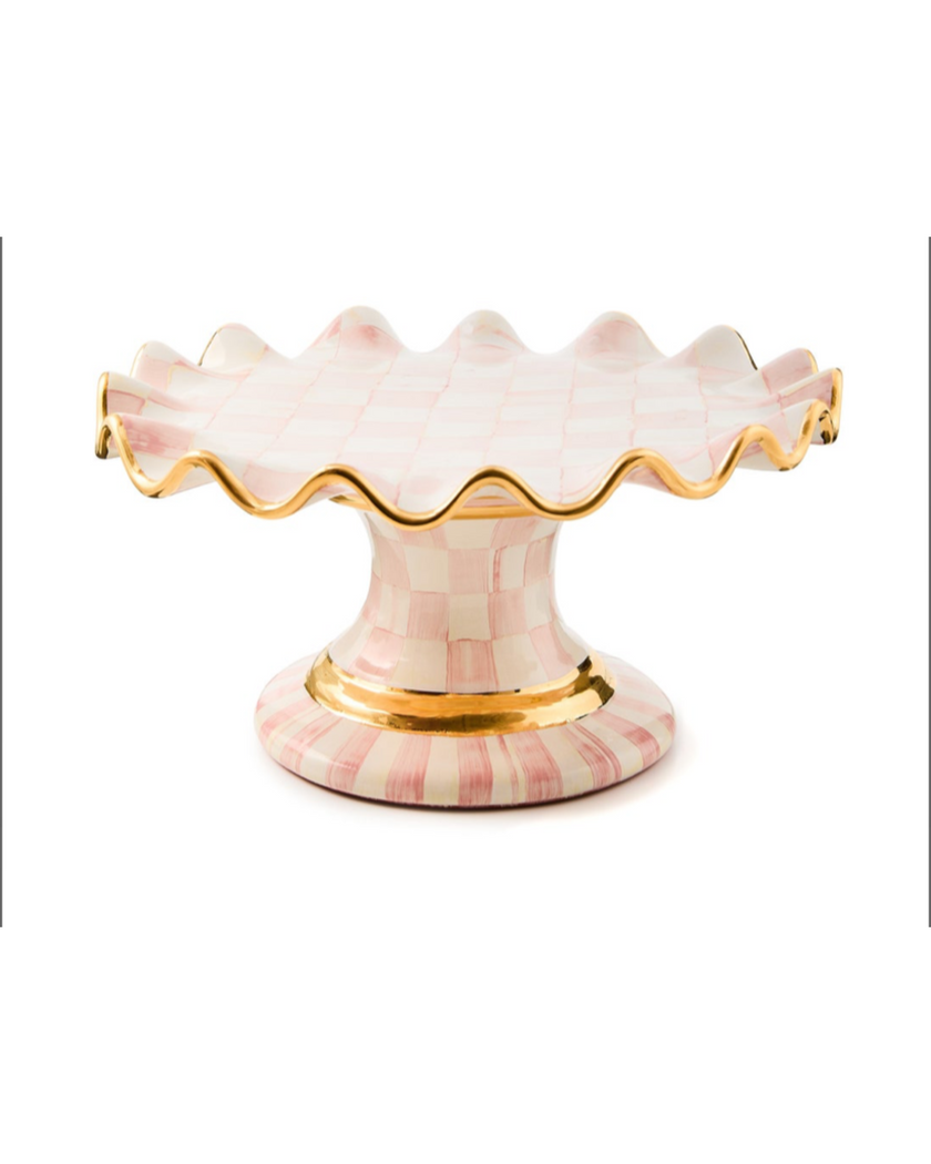 Rosy Check Fluted Ceramic Cake Stand