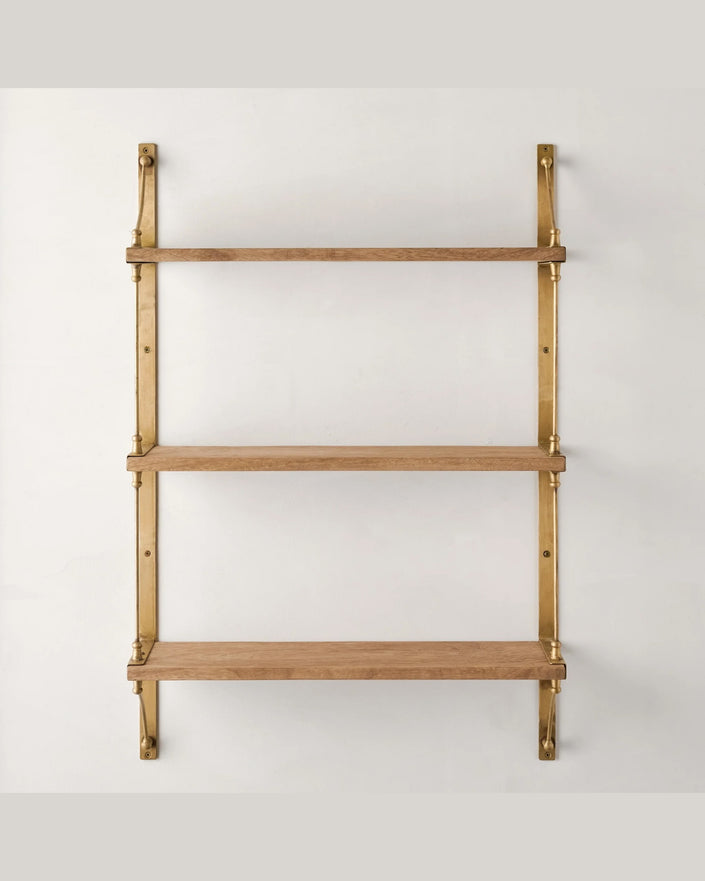 Triple Parker Brass and Wood Shelf
