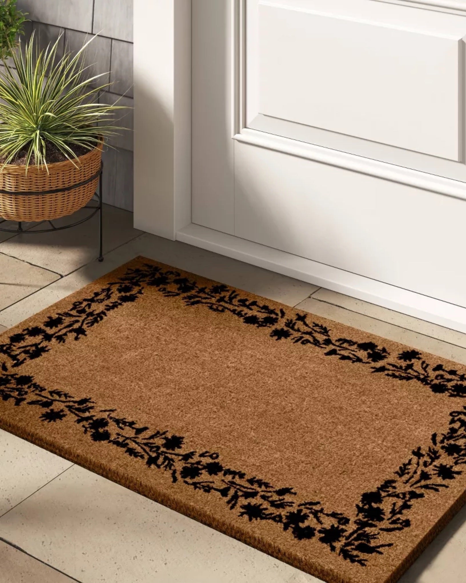 Large Floral Border Estate Doormat Beige (59cm x 90cm)