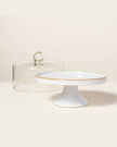 Stoneware Reactive Glaze Cake Stand with Glass Cloche