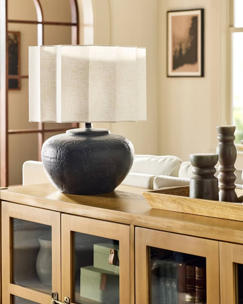 Oversized Ceramic with Fluted Shade Table Lamp Black/White