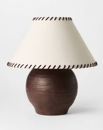 Large Earthy Table Lamp with Whipstitch Shade