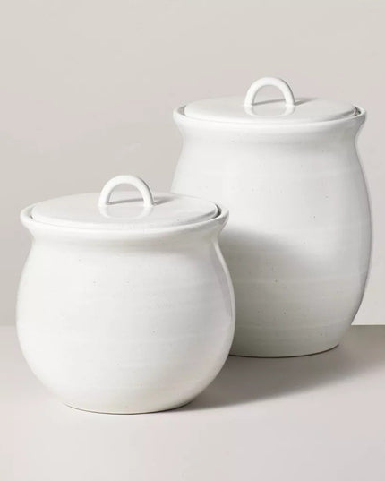 Flared Brim Stoneware Canister Vintage Cream