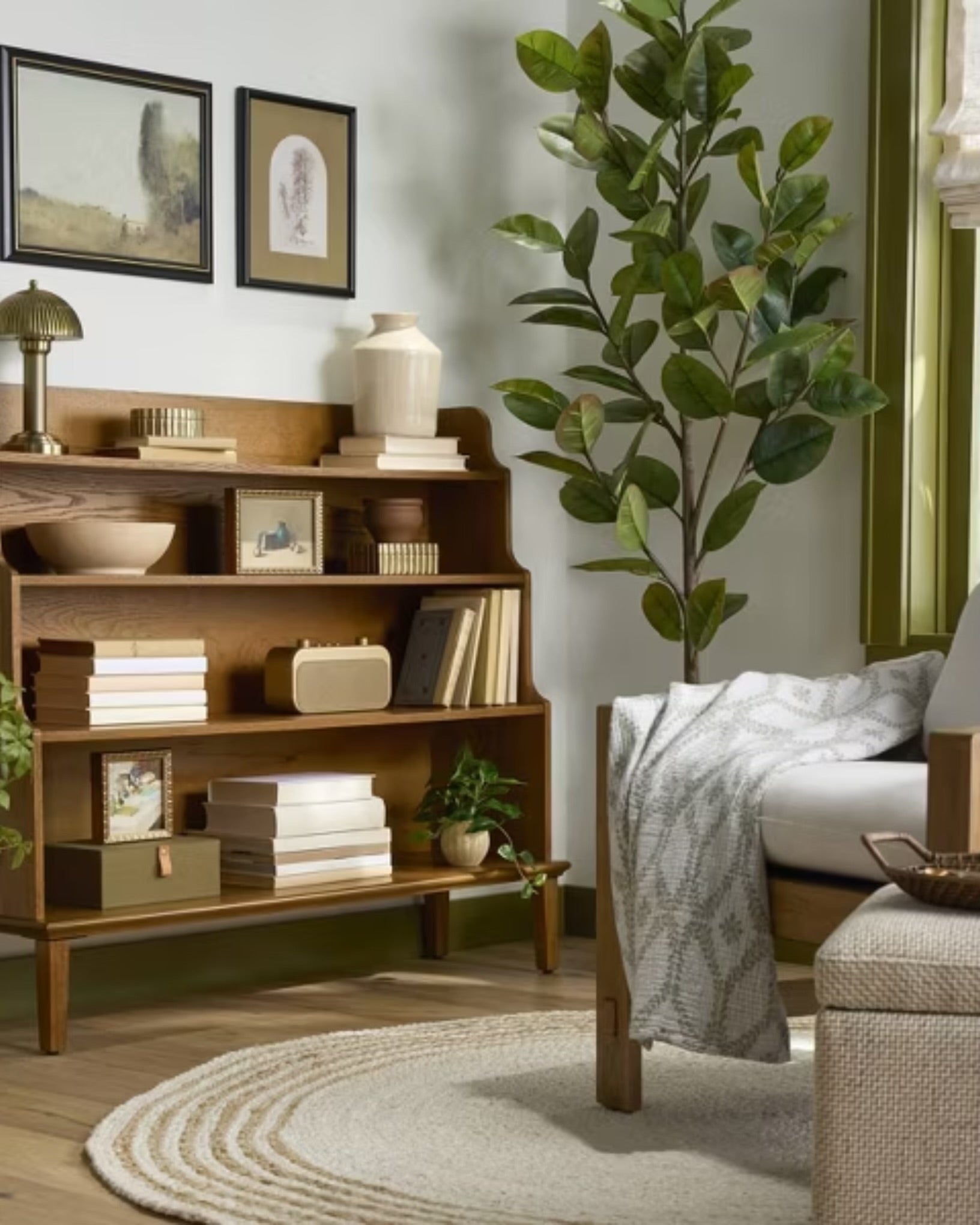 Trellis Pattern Cotton Throw Blanket Green/Cream