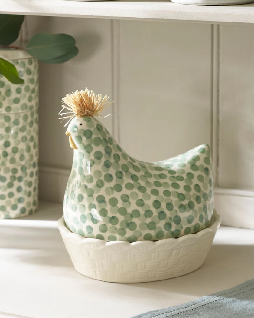 Sage Green Ceramic Chicken Egg House