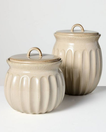 Fluted Stoneware Countertop Canister Tan
