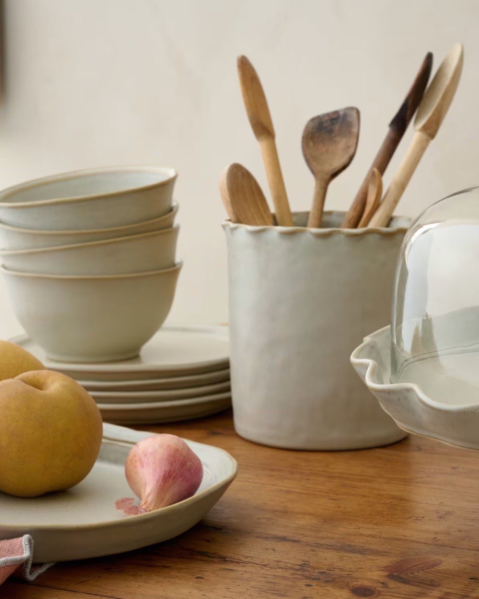 French Grey Ruffle Utensil Crock