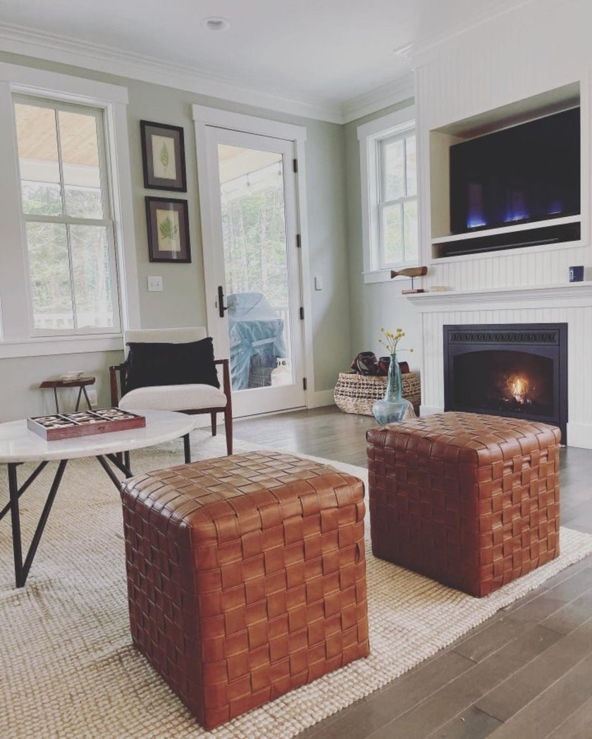 Wellford Faux Leather Woven Cube Brown