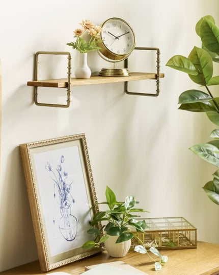 Turned Brass and Wood Wall Shelf (1 tier)