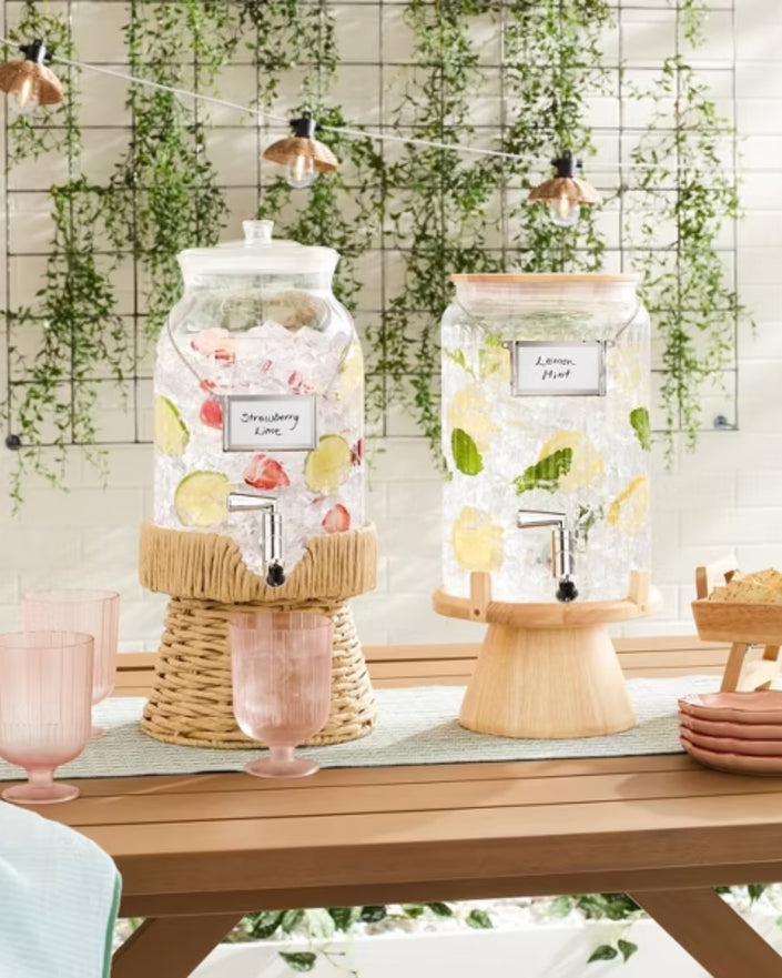 7.7L Fluted Acrylic Drink Dispenser with Wood Stand (Stand Only)