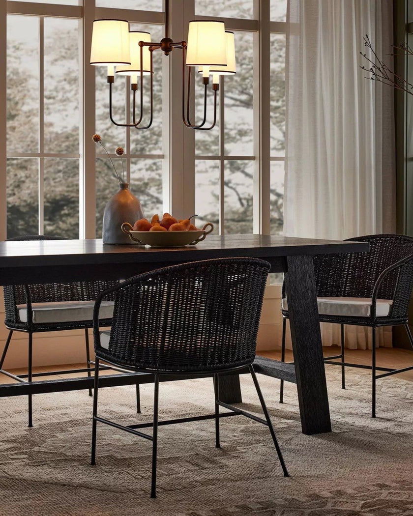 4-Arm Chandelier with Trim Shades Black