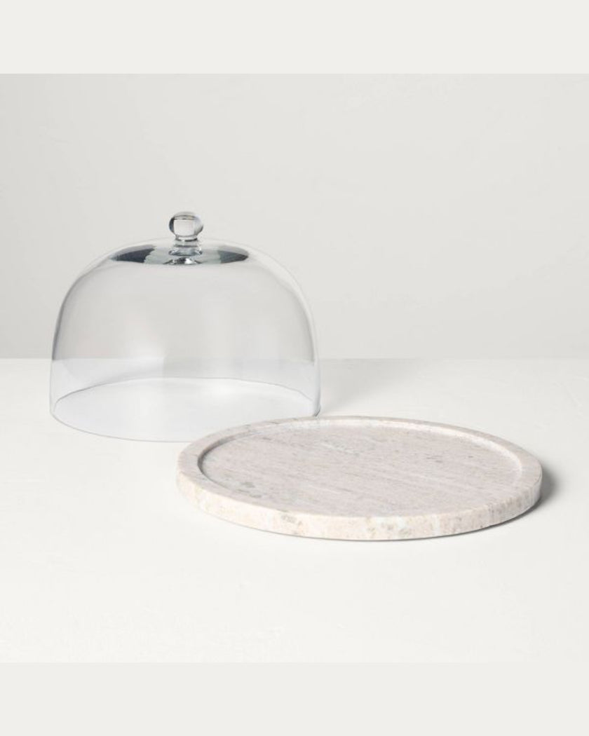 Slab Marble Covered Dessert Stand Warm Gray