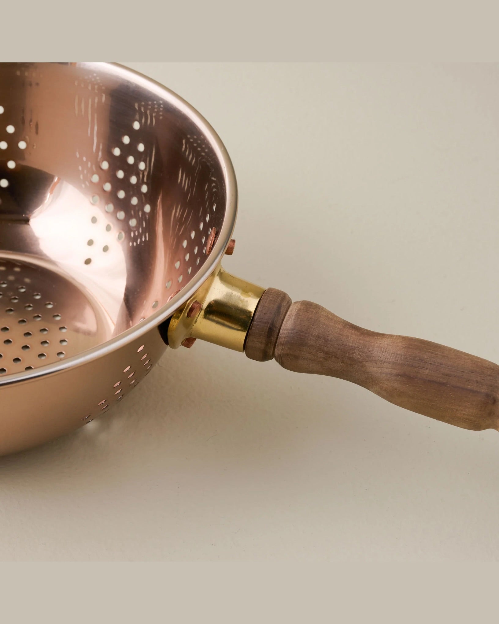 Copper Colander with Walnut Handle