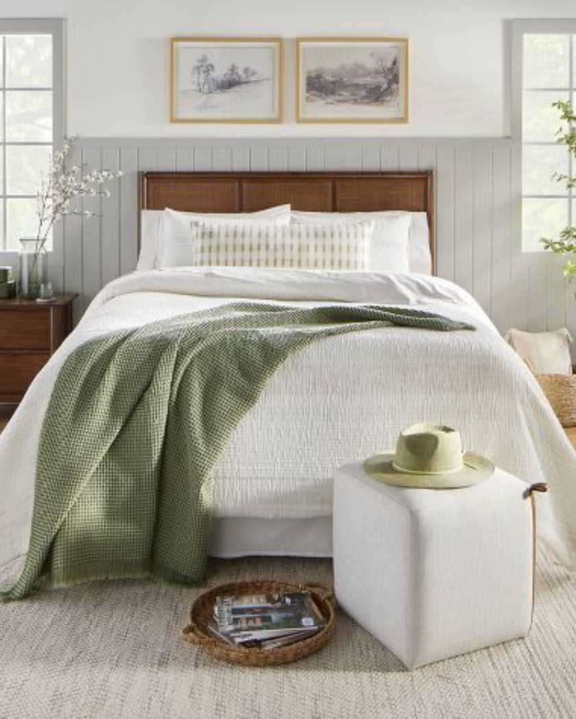 Layered Stripe Lumbar Bed Pillow Sage Green/Cream/Natural