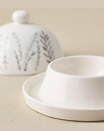 Pressed Floral Ceramic Butter Dish