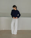 Classic Buttoned Knit Top (Navy Blue)