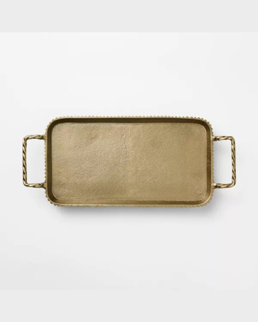 43cm Large Brass Footed Tray with Handles