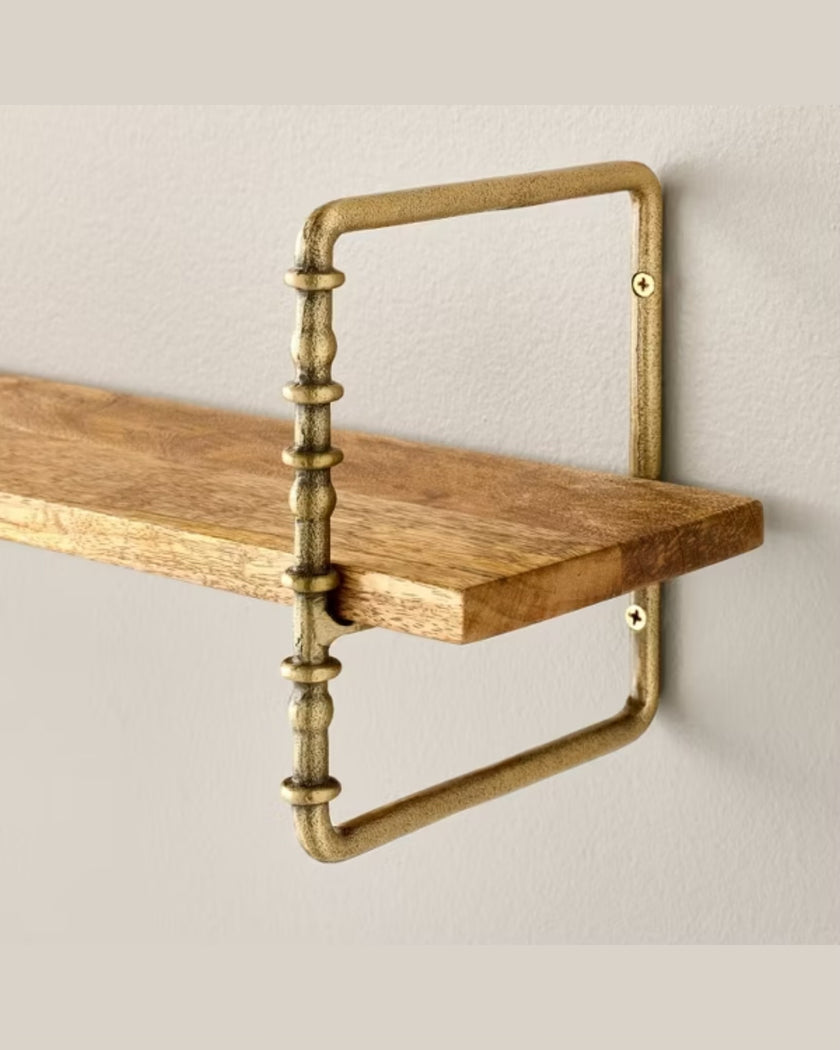 Turned Brass and Wood Wall Shelf (1 tier)