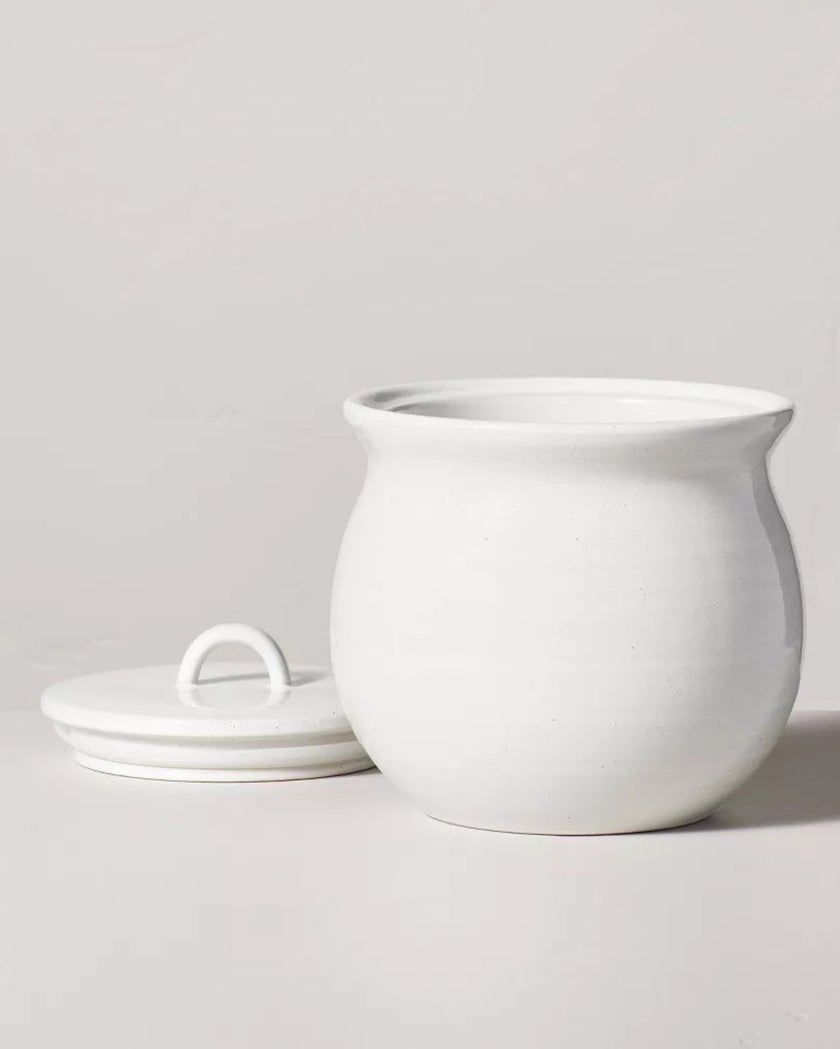 Flared Brim Stoneware Canister Vintage Cream