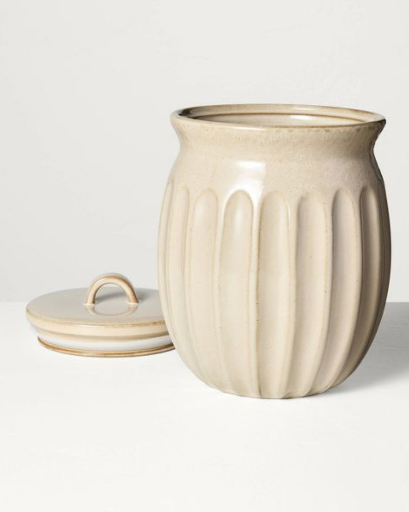 Fluted Stoneware Countertop Canister Tan