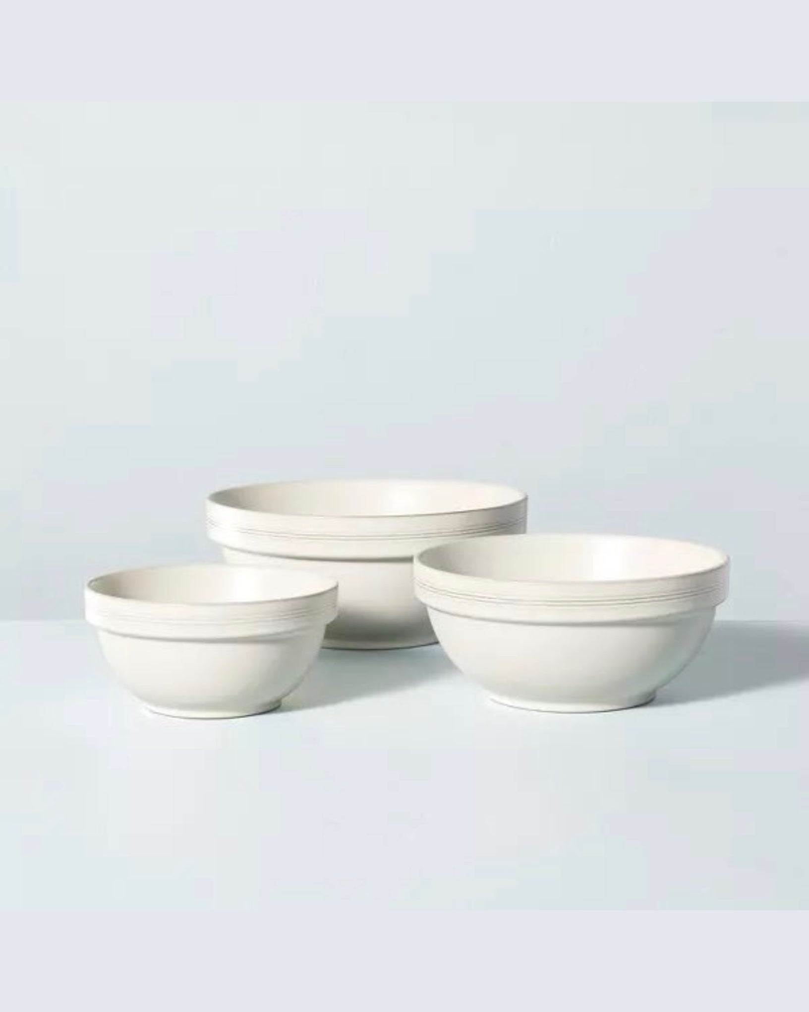 Set of 3 Brim Stripe Stoneware Mixing/Serving Bowl Set Cream