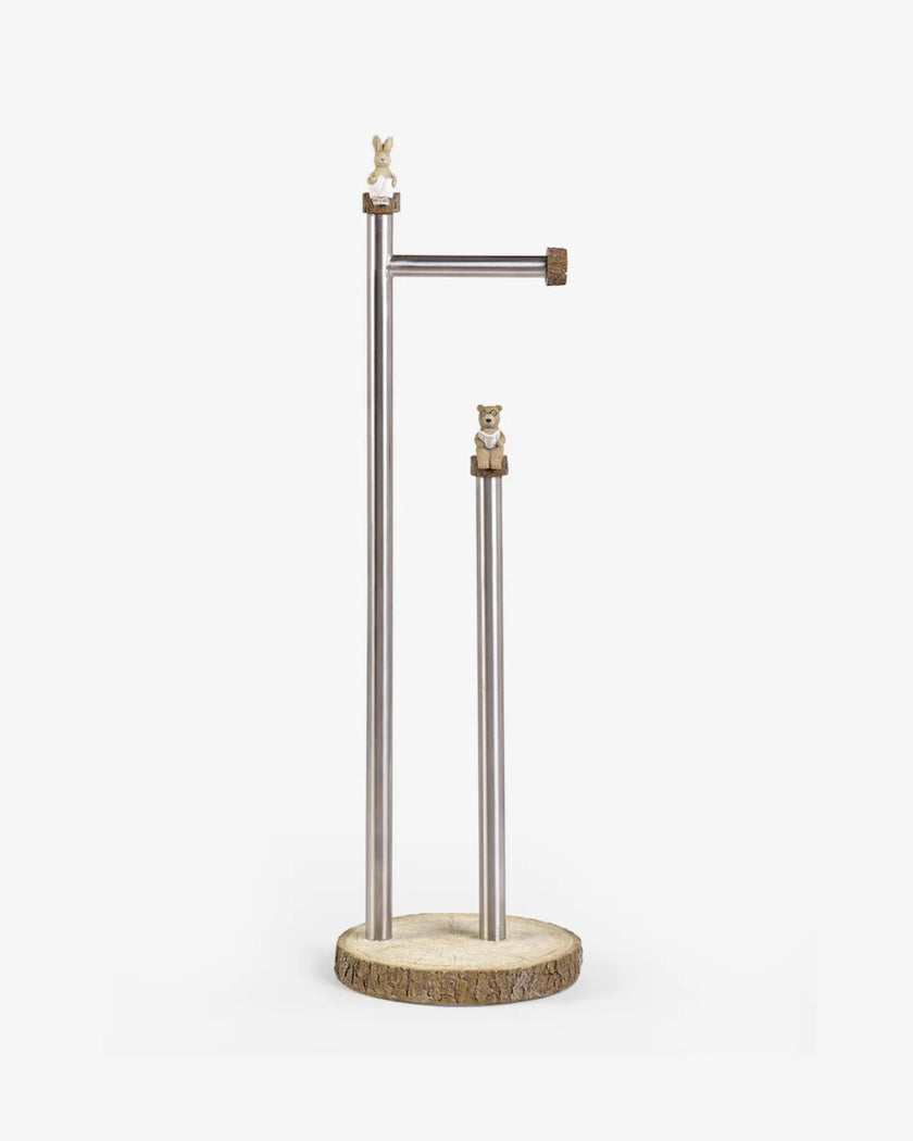 Bear and Bunny Natural Woodland Spa Floor Standing Toilet Roll Holder